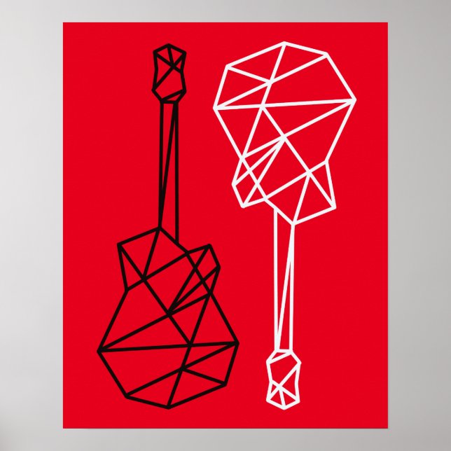 Póster guitarras geométricas modernas de música en rojo (Frente)