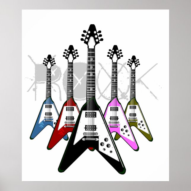 Póster Guitarras multicolores de rock (Frente)