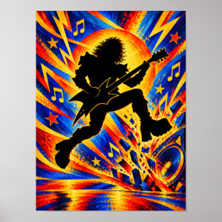 Póster Guitarrista de Hard Rock Saltando en el Escenario