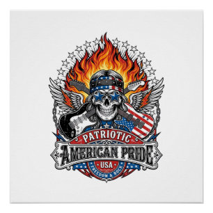 Póster Guitarrista de la Libertad Patriótica Cráneo Músic