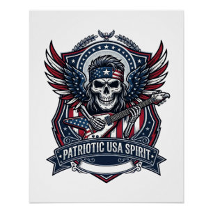 Póster Guitarrista de la Libertad Patriótica Cráneo Músic