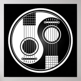 Póster Guitars acústicos blancos y negros Yin Yang