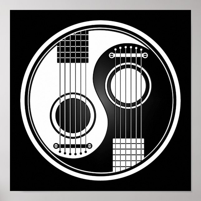 Póster Guitars acústicos blancos y negros Yin Yang (Frente)