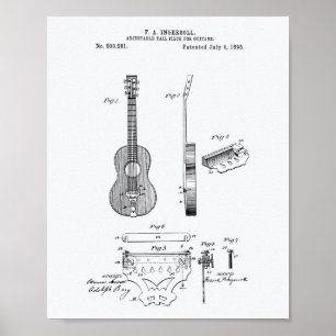 Póster Guitars ajustables 1893 Patent Art White Paper