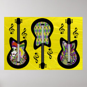 Póster Guitars coloridos del Mardi Gras