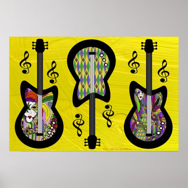 Póster Guitars coloridos del Mardi Gras (Frente)
