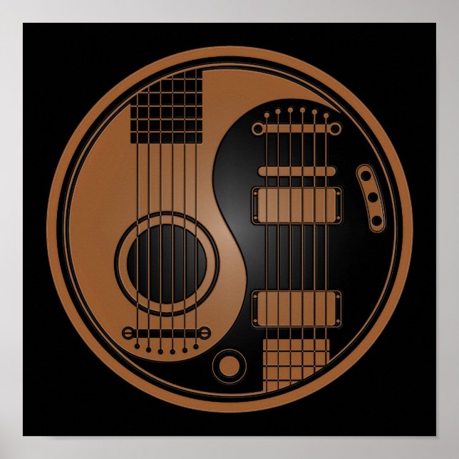 Póster Guitars eléctricos acústicos marrones y negros Yin (Frente)