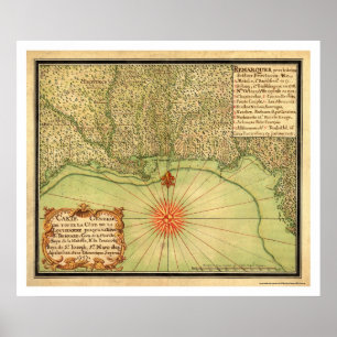 Póster Gulf Coast Of USA Map 1747