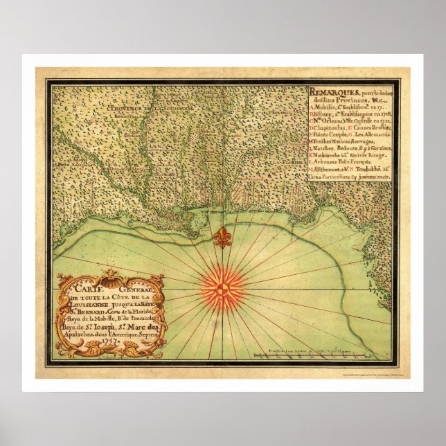 Póster Gulf Coast Of USA Map 1747 (Frente)