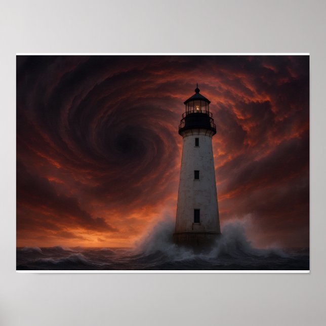 Póster Gulf Coast Storm Poster - Lighthouse Hurricane Art (Frente)