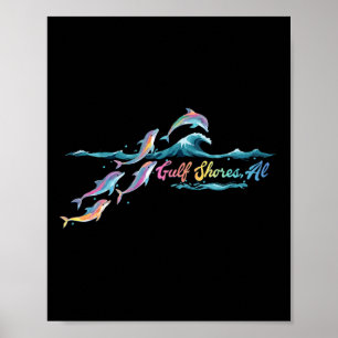 Póster Gulf Shores Alabama Colorido Amante del Delfín Pla