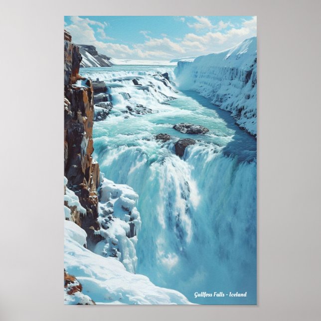 Póster Gullfoss Falls Islandia Viaje (Frente)