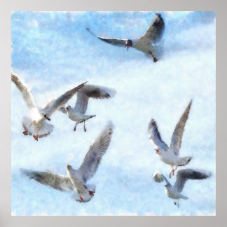 Póster Gulls En Acuarela De Vuelo