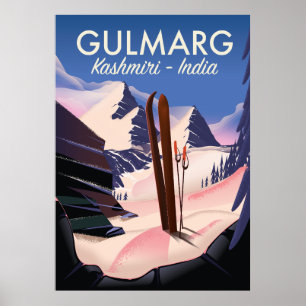 Póster Gulmarg Kashmiri poster de esquí de India