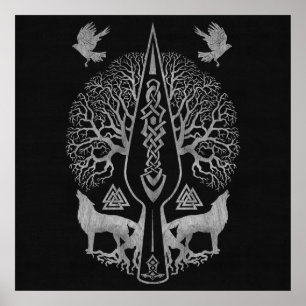 Póster Gungnir - lanza de Odin y árbol de la vida -