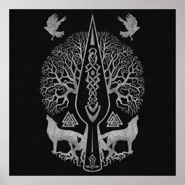Póster Gungnir - Spear of Odin y Tree de la vida - (Frente)