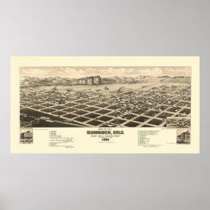 Póster Gunnison, Mapa Panorámico CO - 1882