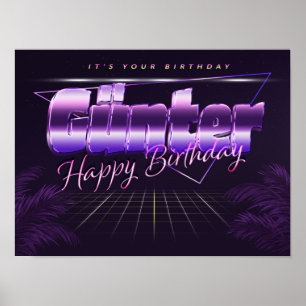 Póster Günter Name Vorname lila retro Poster Geburtstag