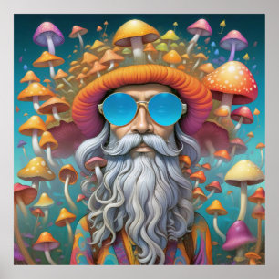 Póster Guru Trippy Psicodélico Hippie Mushroom