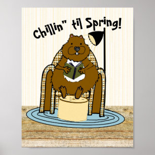 Póster Gusano de libros Groundhog espera la primavera