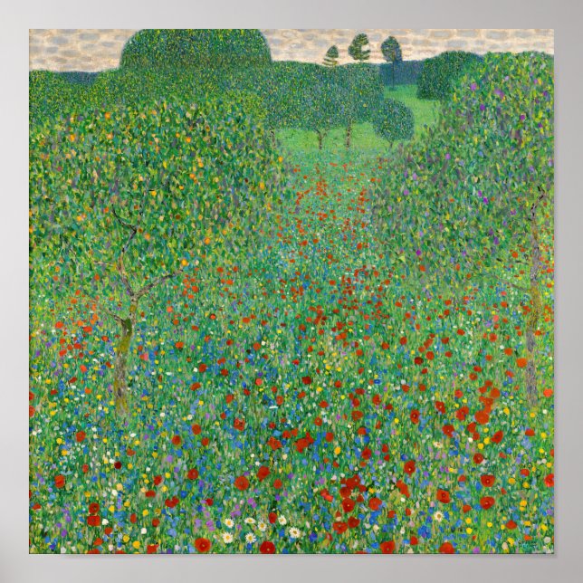 Póster Gustav Klimt - Campo de amapolas (Frente)
