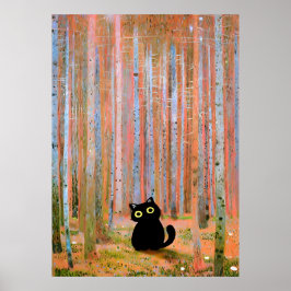 Póster Gustav Klimt Cat Pine Forest