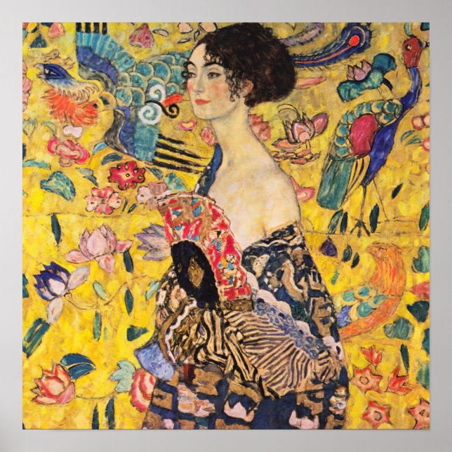 Póster Gustav Klimt - Dama de fans (Frente)