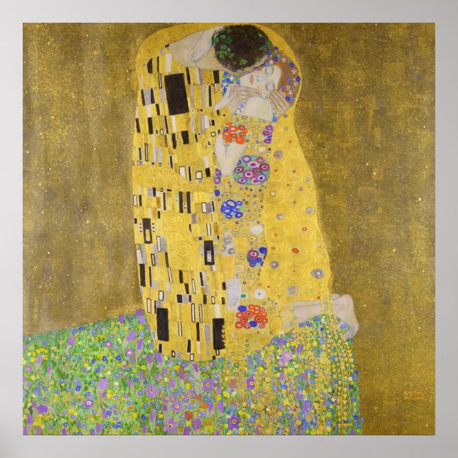 Póster Gustav Klimt El Beso restauró el vibrante color (Frente)
