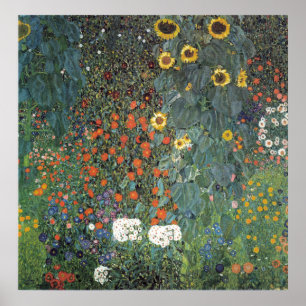 Póster Gustav Klimt Farm Garden con girasoles