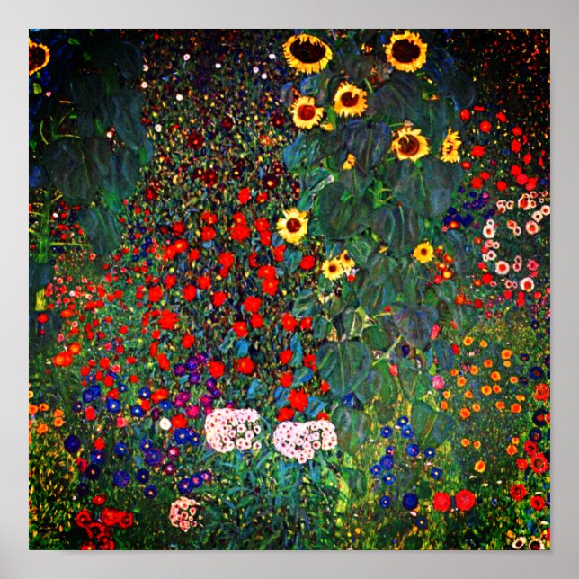 Póster Gustav Klimt Farm Garden con girasoles (Frente)