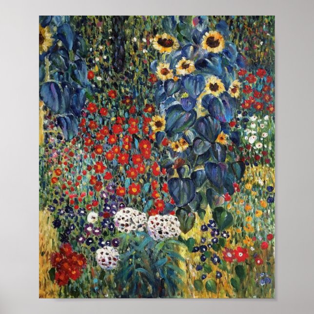 Póster Gustav Klimt Farm Garden Con Poster De Sunflowers (Frente)