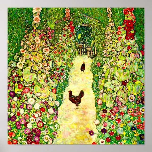 Póster Gustav Klimt Garden con pollos (Frente)