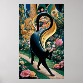 Póster Gustav Klimt Gato negro en un jardín de flores, ar