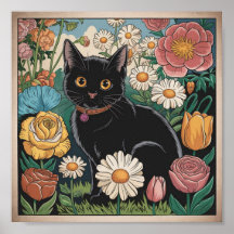 Gustav Klimt Gato negro en un jardín de flores, ar