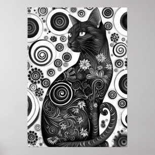 Póster Gustav Klimt inspiró al Poster Gato Blanco y Negro