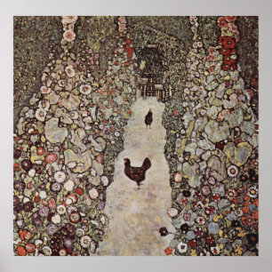 Póster Gustav Klimt - Jardín con gallos