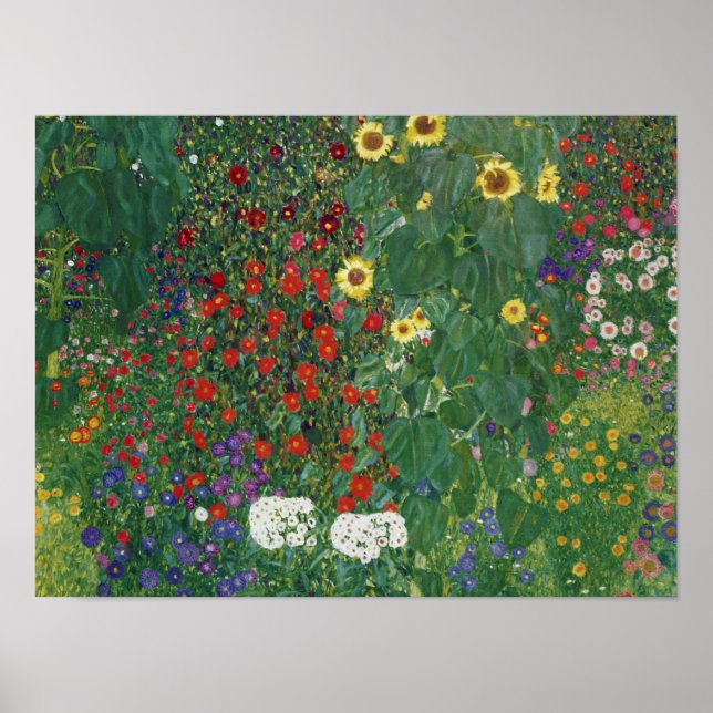 Póster Gustav Klimt - Jardín de granja con girasoles (Frente)