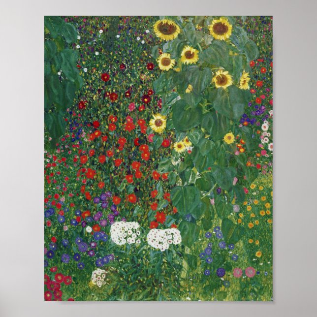 Póster Gustav Klimt - Jardín de granja con girasoles (Frente)