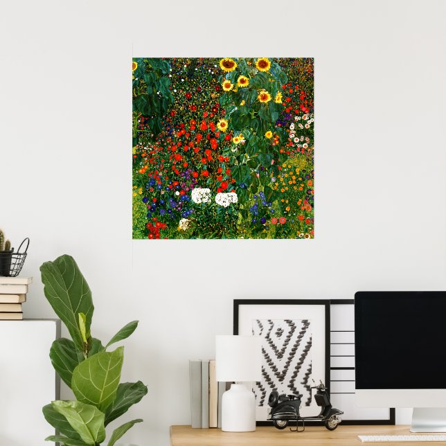 Póster Gustav Klimt - Jardín de granja con girasoles (Oficina en casa)