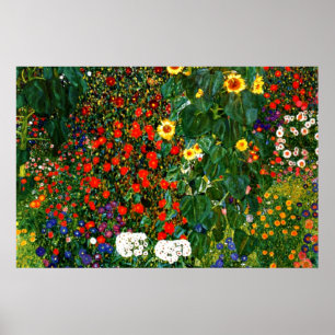 Póster Gustav Klimt - Jardín de granja con girasoles