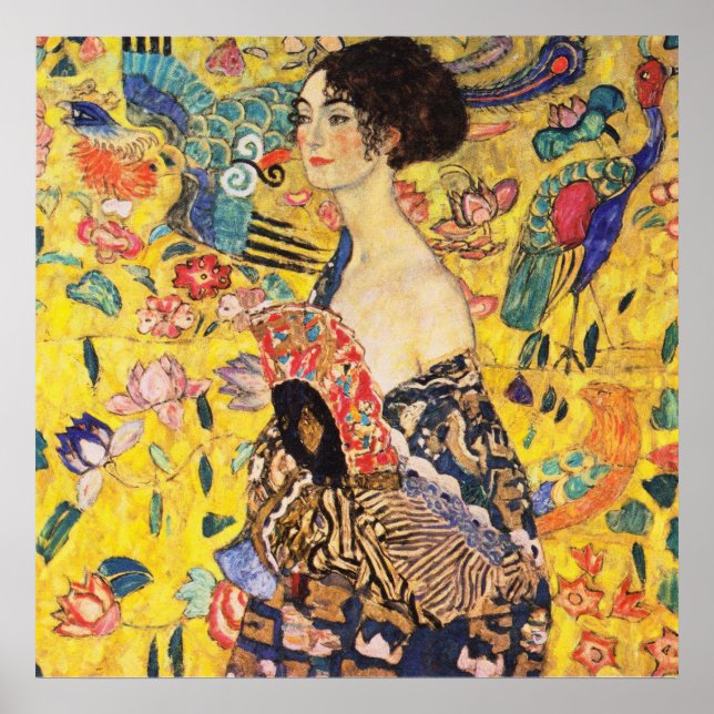 Póster Gustav Klimt Lady Con Ventilador (Frente)