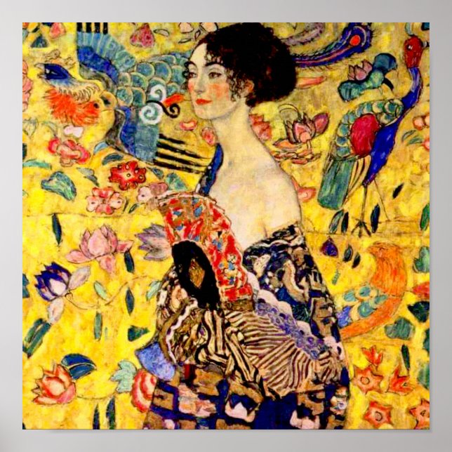 Póster Gustav Klimt Lady con ventilador (Frente)