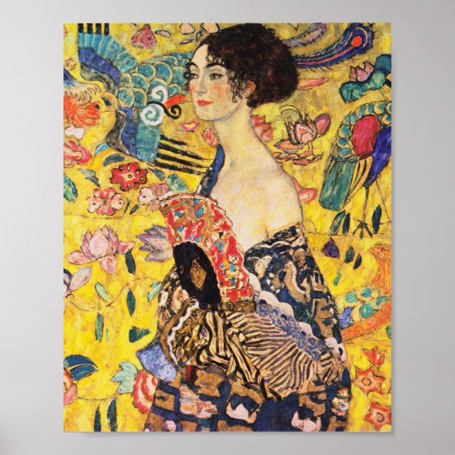 Póster Gustav Klimt Lady Con Ventilador (Frente)
