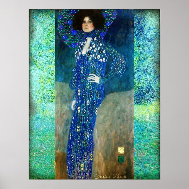 Póster Gustav Klimt Lady en azul (Frente)