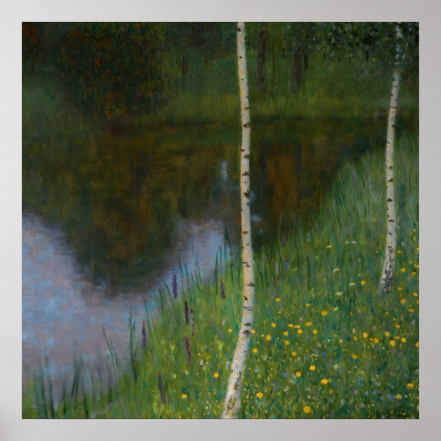 Póster Gustav Klimt - Lakeshore Con Birches (Frente)