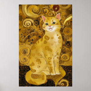 Póster Gustav Klimt oro lindo gato parodia, Gustav klimt
