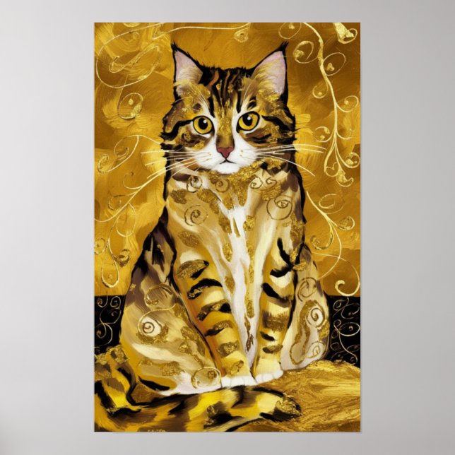 Póster Gustav Klimt oro lindo gato parodia, Gustav klimt  (Frente)