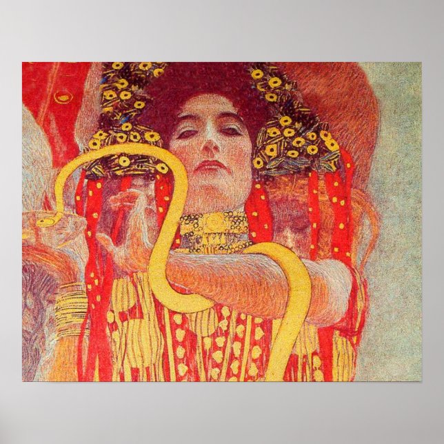 Póster Gustav Klimt Red Woman Gold Snake Pintura (Frente)