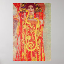 Gustav Klimt Red Woman Gold Snake Pintura