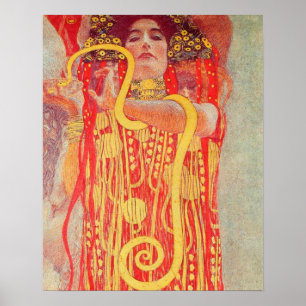 Póster Gustav Klimt Red Woman Gold Snake Pintura